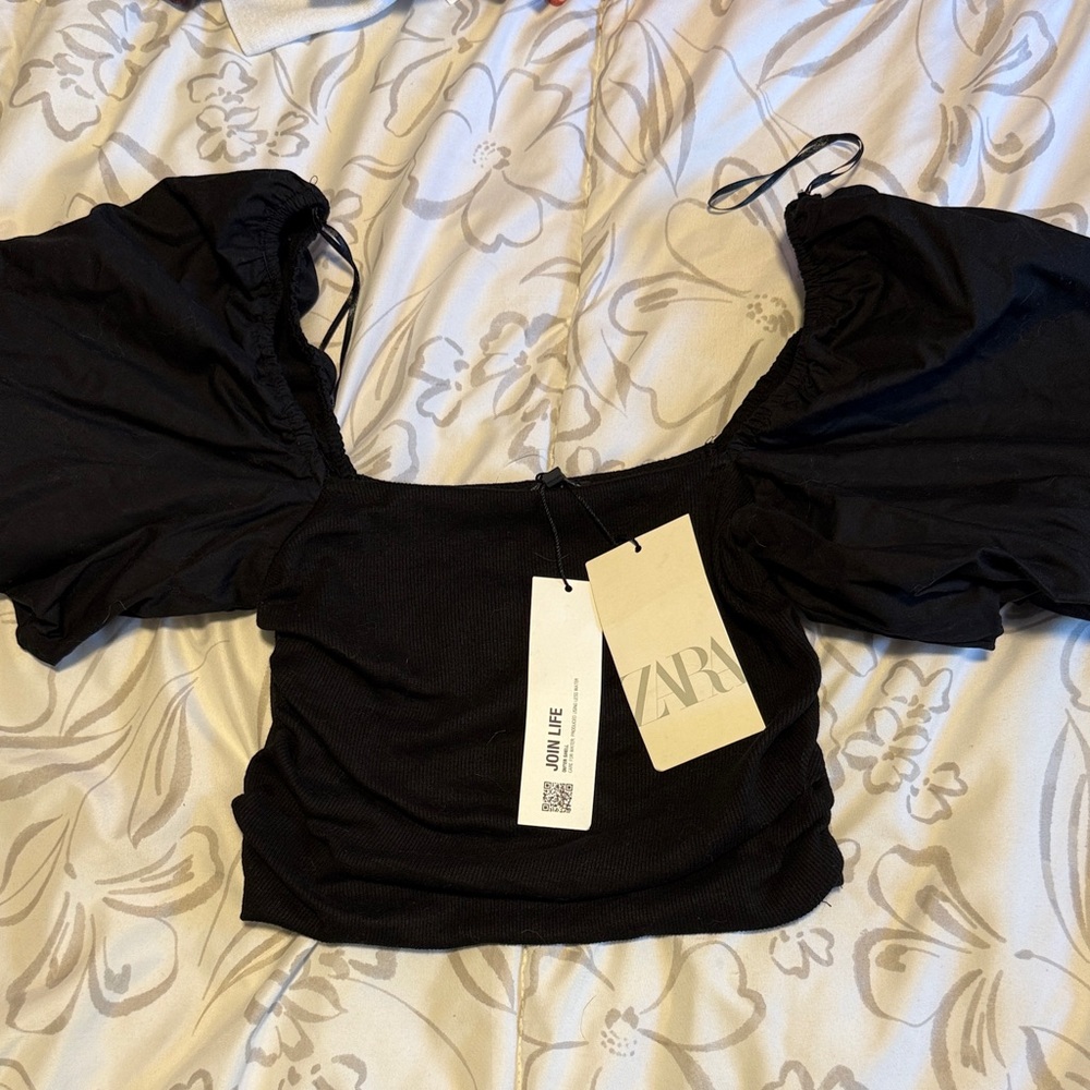 Zara Elegant Black Puff Sleeve Blouse